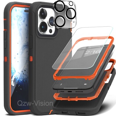 For iPhone 15 14 13 12 11 Pro Max Shockproof Clear Case + Screen Protector