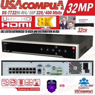 HIKVISION NVR 32 CH CHANNEL 8K 32MP W/16CH POE DS-7732NI-M4/16P HDD OPTIONAL
