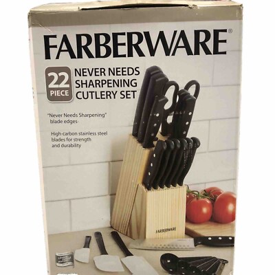 Farberware 22-Piece Never Needs Sharpening Triple Rivet Cutlery Knife Block Set
