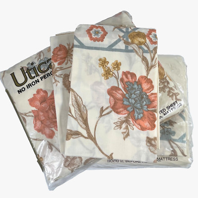 Utica J P Stevens Versailles queen sheet set flat fitted pillowcases blue orange