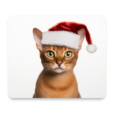 Abyssinian Cat Santa Hat Christmas Mouse Pad 9.25x7.75 Non-Slip Desk Mat
