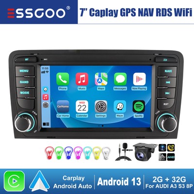 Carplay Stereo Android 13 Navi GPS NAV BT 2+32G Cam For Audi A3 8P 03-13 S3 RS3