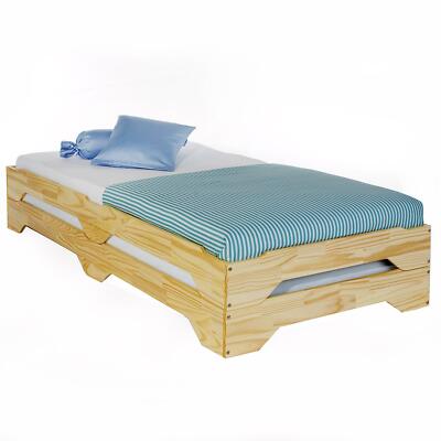 Stapelbett Set Gästebett Stapelliege 90 x 200 cm Kiefer massiv  natur lackiert