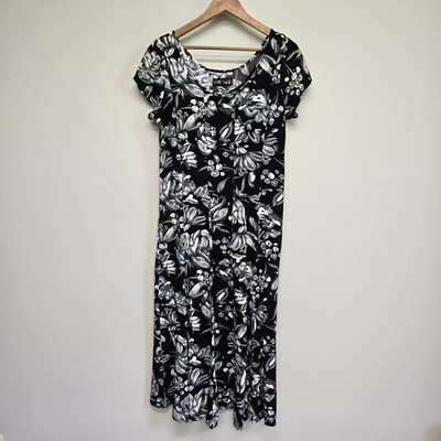 Jams World Floral Midi Dress Womens M Black White Tie Back Tropical Boho