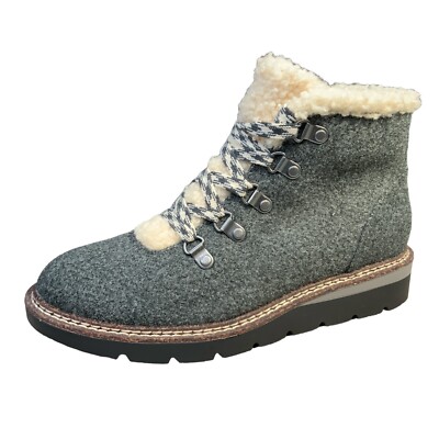 Madden NYC Eco Lux Gray Flannel Hiker Wedge Faux Fur Lace Up Zip  Boots Size 8