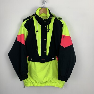 Vintage Rodeo Ski Jacket Mens 38 Popover Pullover Thinsulate Neon Colourblock