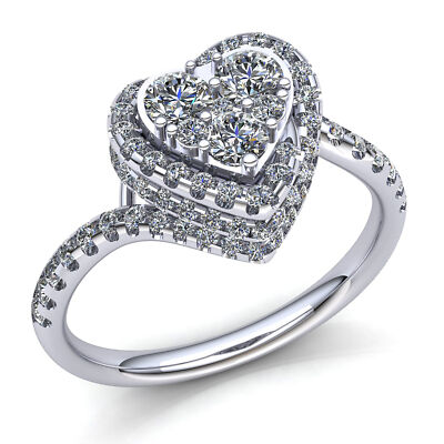 Pre-owned Jewelwesell Natural 1carat Round Diamond Ladies Halo Cluster Heart Anniversary Ring 10k Gold