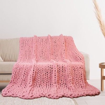 Good Haus Chenille Chunky Knit Blanket Throw - Soft Chenille Yarn Throw Blank...
