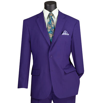 LUCCI Men's Purple 2-Button Classic-Fit Poplin Polyester Suit - NEW