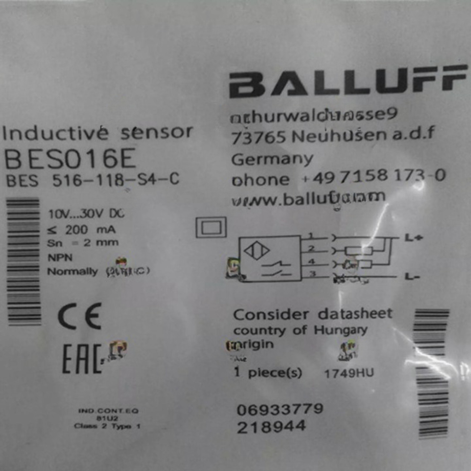 1Pcs New BALLUFF BES 516-118-S4-C（BES016E）sensor