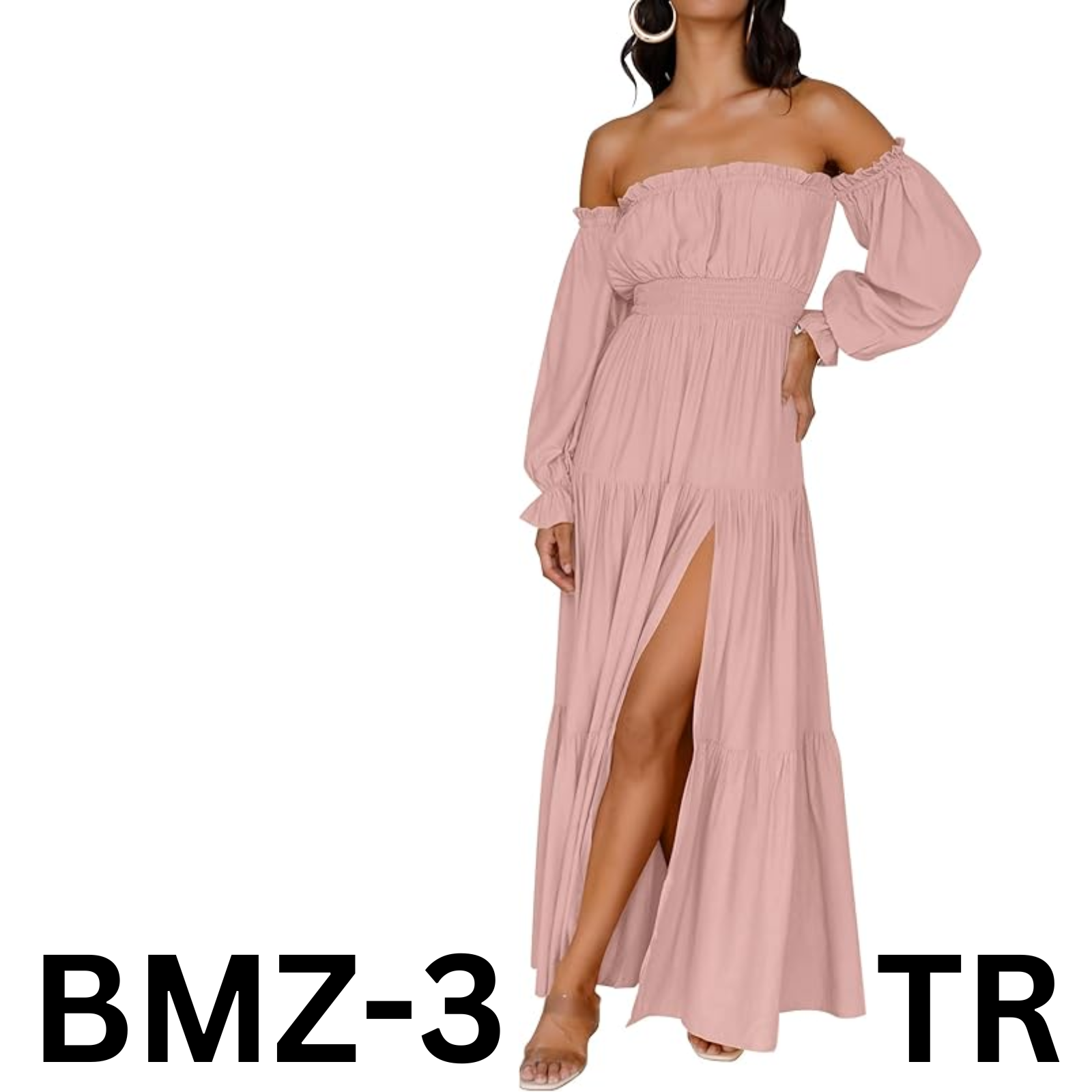 ZESICA Women's Boho Sexy Off Shoulder Long Sleeve Smocked High Waist Dress, XL