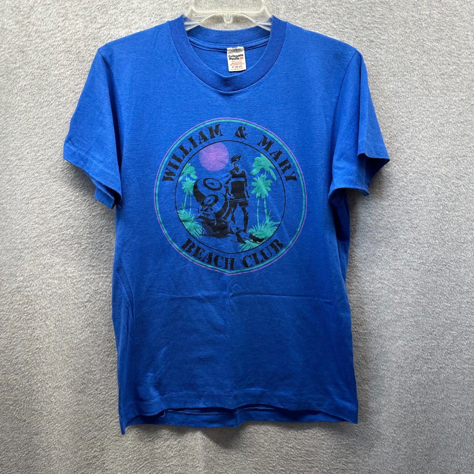 貴重◎　60's Vintage beach shirt usa Vintage Beach Club Shirt Adult Medium Blue 80s Single Stitch