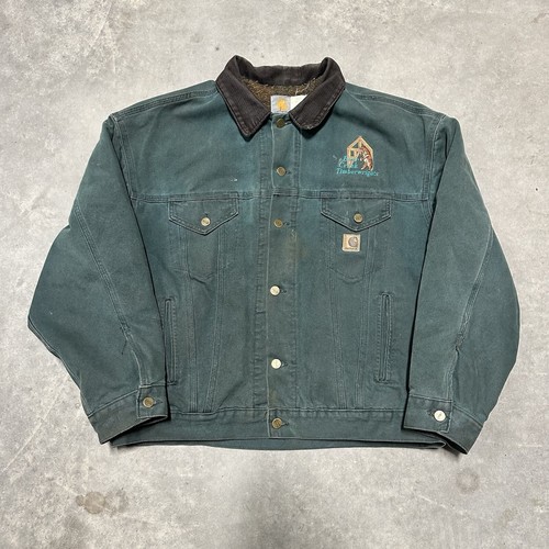 Carhartt RN 14800 ダークグリーン ジャケット サイズ52 RARE Vintage Carhartt Green Denim Trucker Jacket Blanket