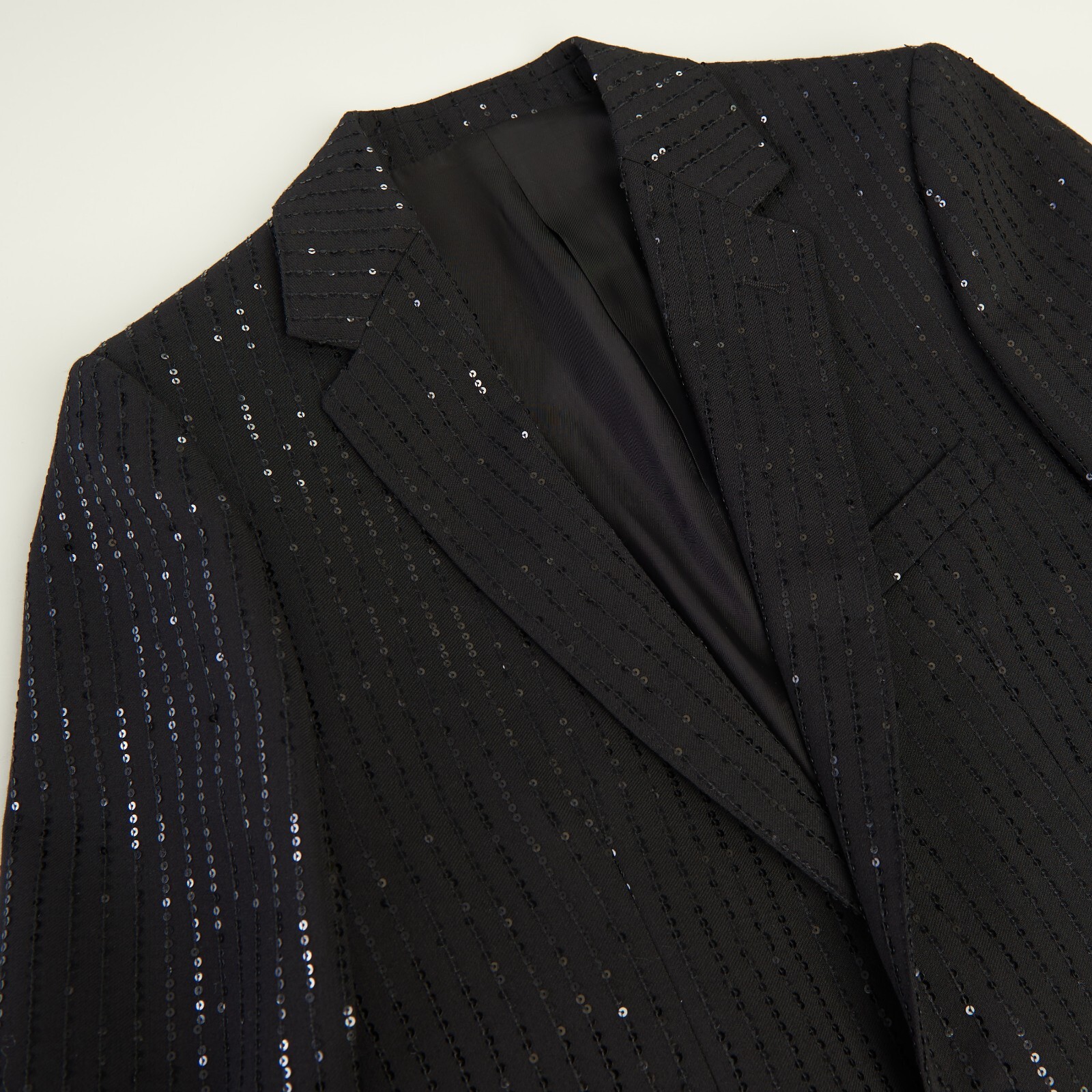 Pre-owned Celine 4350$ Black Blazer Jacket - Striped Sequin Embroidery, Wool Gabardine