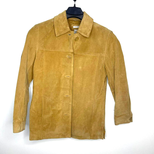 Women's size small suede leather buckskin brown tan shirt button up open jacket