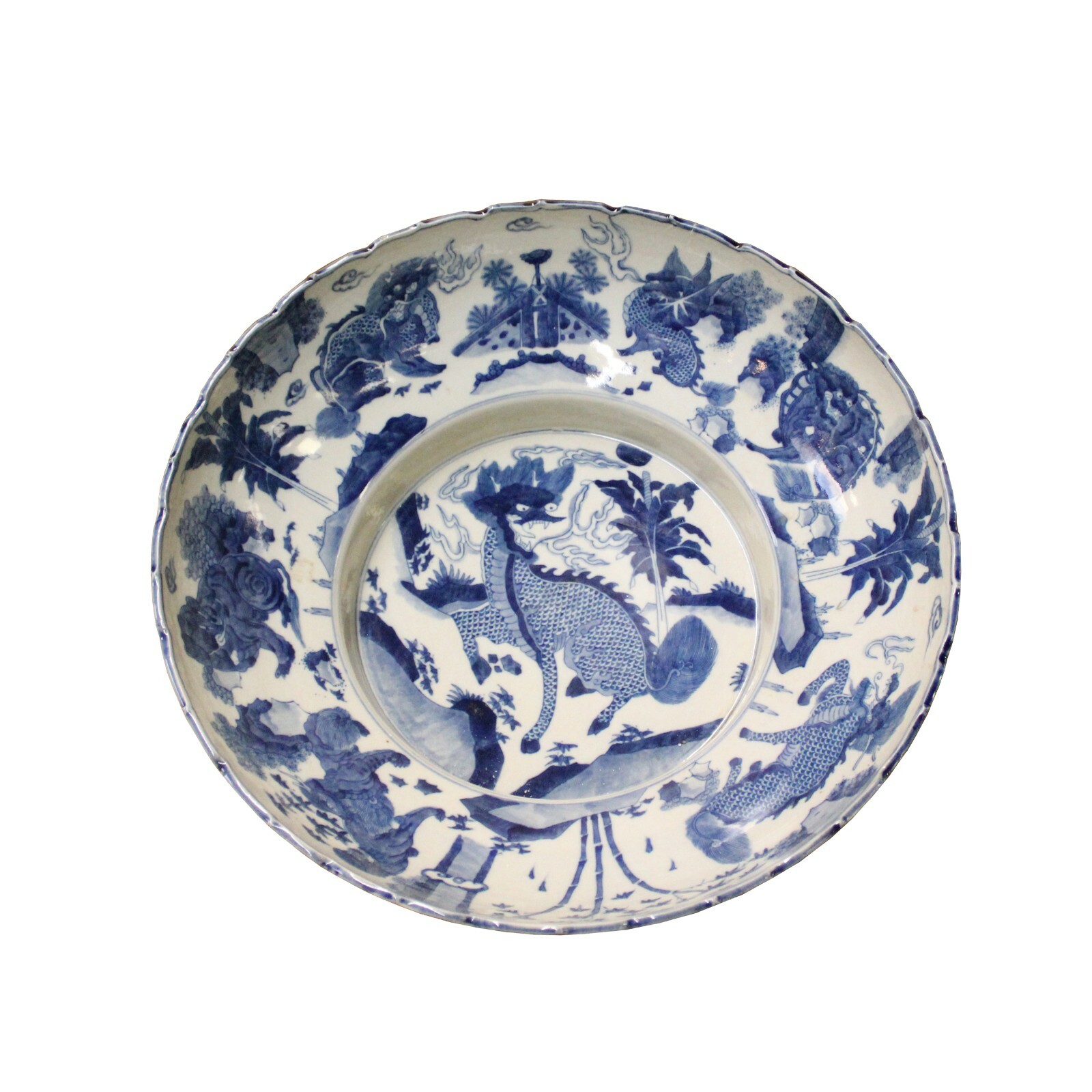 Chinese Blue White Round Porcelain Kirin Graphic Bowl Deep Plate ws1087S Chinese Blue White Round Porcelain Kirin Graphic Bowl Deep Plate ws1087S
