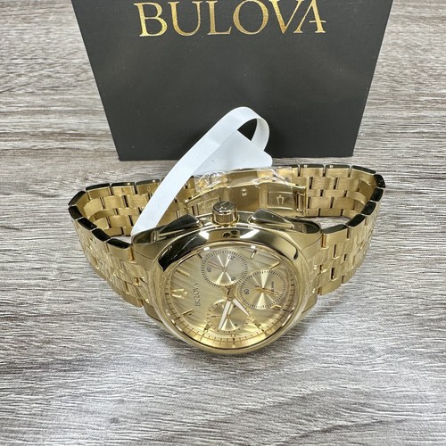 Pre-owned Bulova New✅curved✅  Curv Chronograph Gold Stainless Steel Men's Watch 97a125 $895