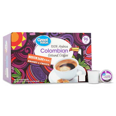 Great Value 100% Arabica Colombian Medium Dark Roast Ground Coffee Pods, new