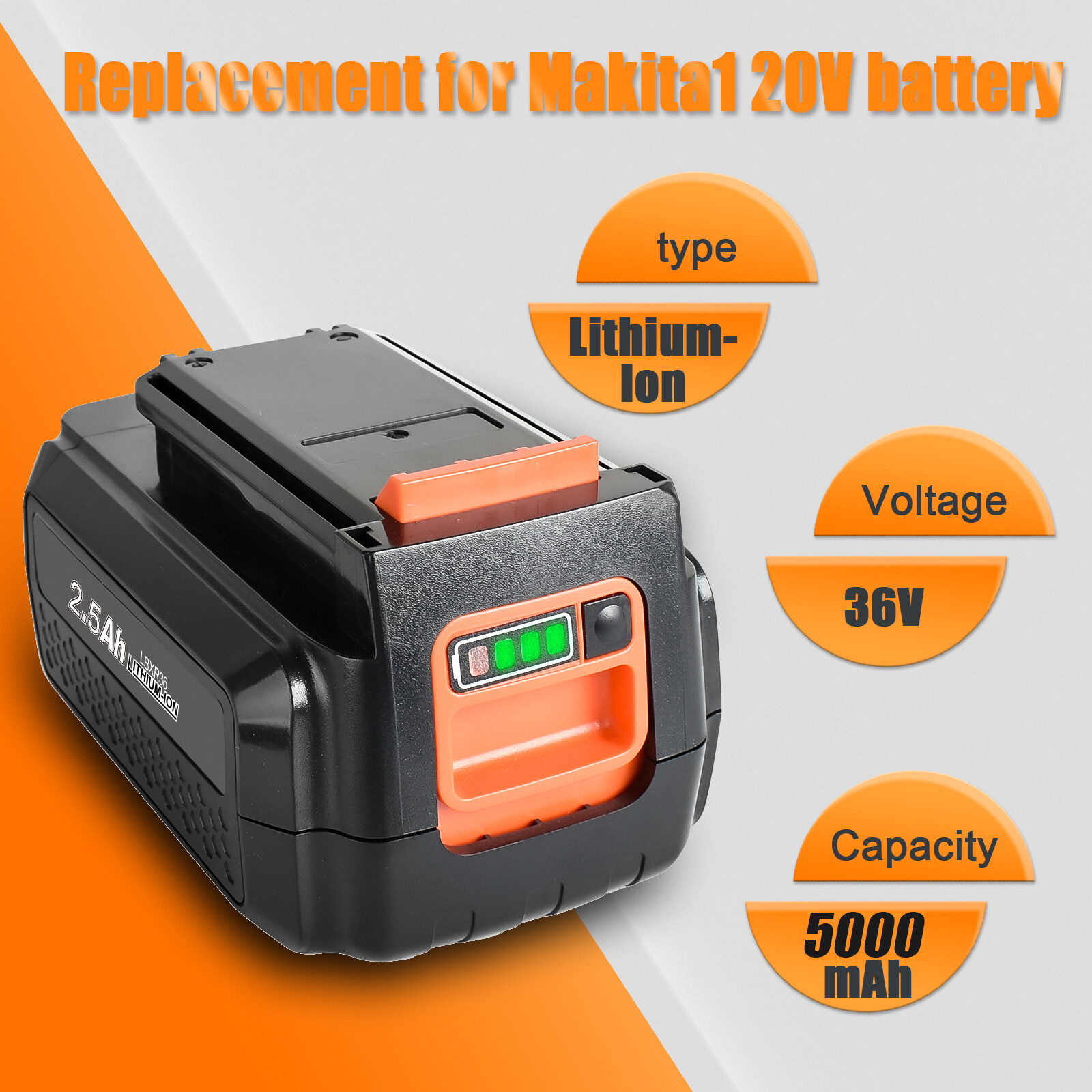 40 Volt for Black and Decker 40V 5.0Ah Max Lithium Battery LBX2040 LBXR36 LSW36