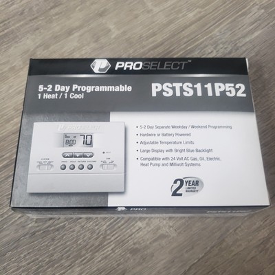 New In Box Pro Select Programmable Thermostat PSTS11P52 5-2 Day 1 Heat 1 Cool