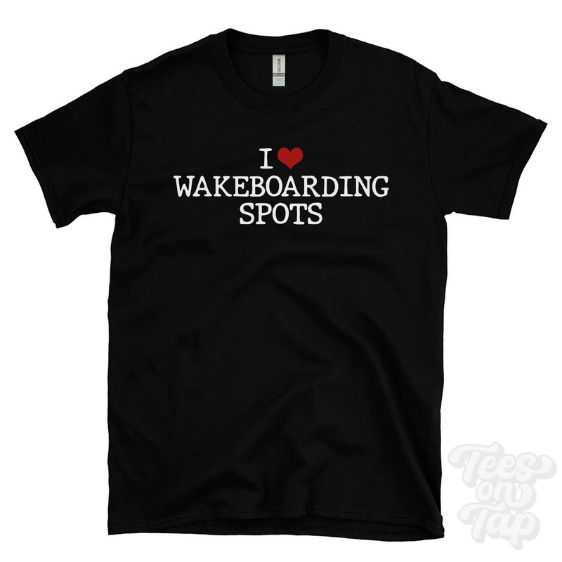 I LOVE WAKEBOARDING SPOTS T-SHIRT heart water sports extreme adventure