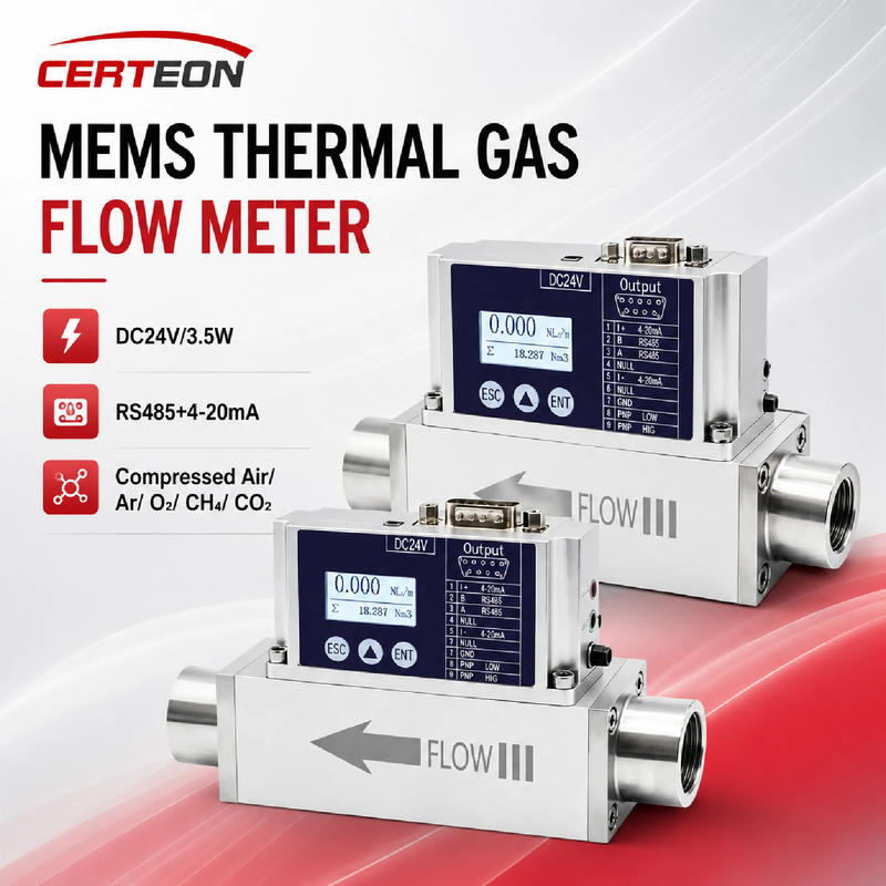 MEMS Thermal Gas Flow Meter LCD Display for Compressed Air Nitrogen Oxygen Monit