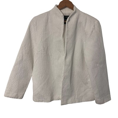 Dialogue Womens Blazer Jacket white Textured QVC Lined s 100% cotton NWOT Size M