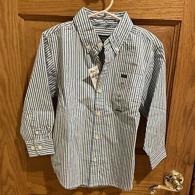 Childrens Place blue striped size 4  XS  button down LS collared shirt NWT