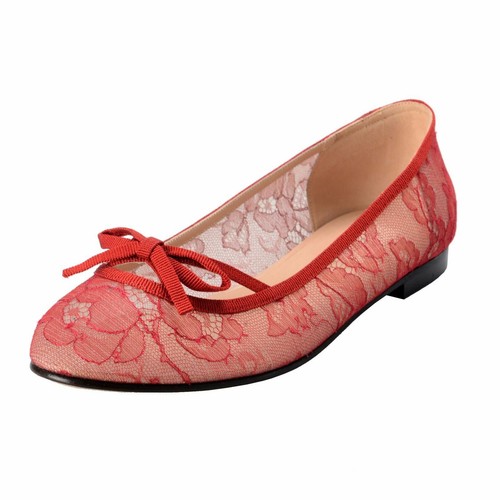 Valentino Garavani Women's Red Vintage Lace Ballerinas Flat