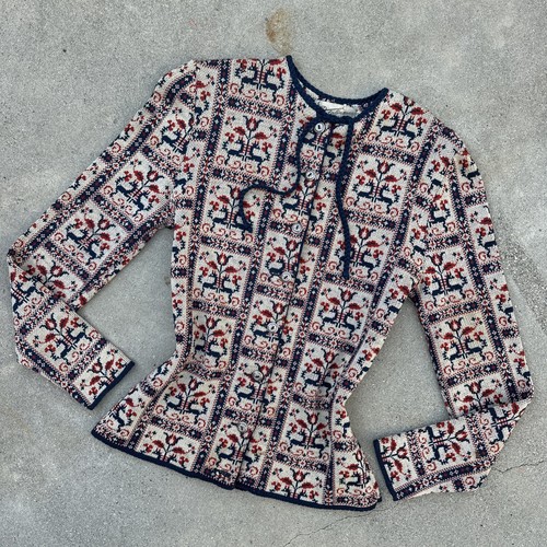 Vintage 1940s Catalina Knit Sweater Jacquard Floral Fauna
