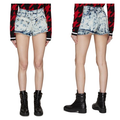 BALMAIN Jean Shorts 8 Reversed bleached denim indigo acid wash high rise NEW NWT