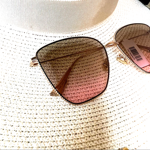 Pre-owned Dior Gold Studded “society 1s” Sunglasses W/ Rose Pink Lenses