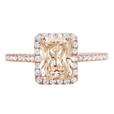 Pre-owned Pucci 1.98ct Emerald Halo Simulated Brown Diamond Promise Wedding Ring 14k Rose Gold In Pink