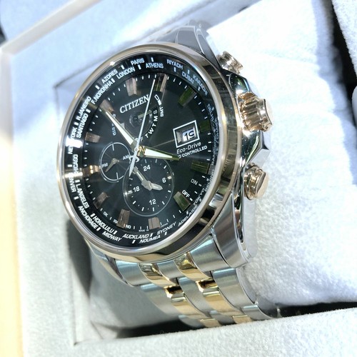 Pre-owned Citizen Eco-drive At9038-53e Radio Controlled Analog Black Dial Date Men Watch