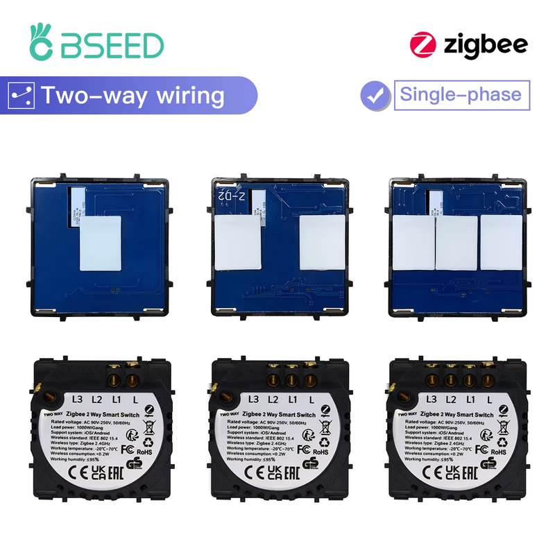 Zigbee Smart Switch 1/2/3Gang Touch Light Switch 2Way Function Part Smart Home T