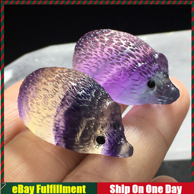 Natural Rainbow Fluorite Hedgehog Skull Carved Quartz Crystal Stone Healing Gift