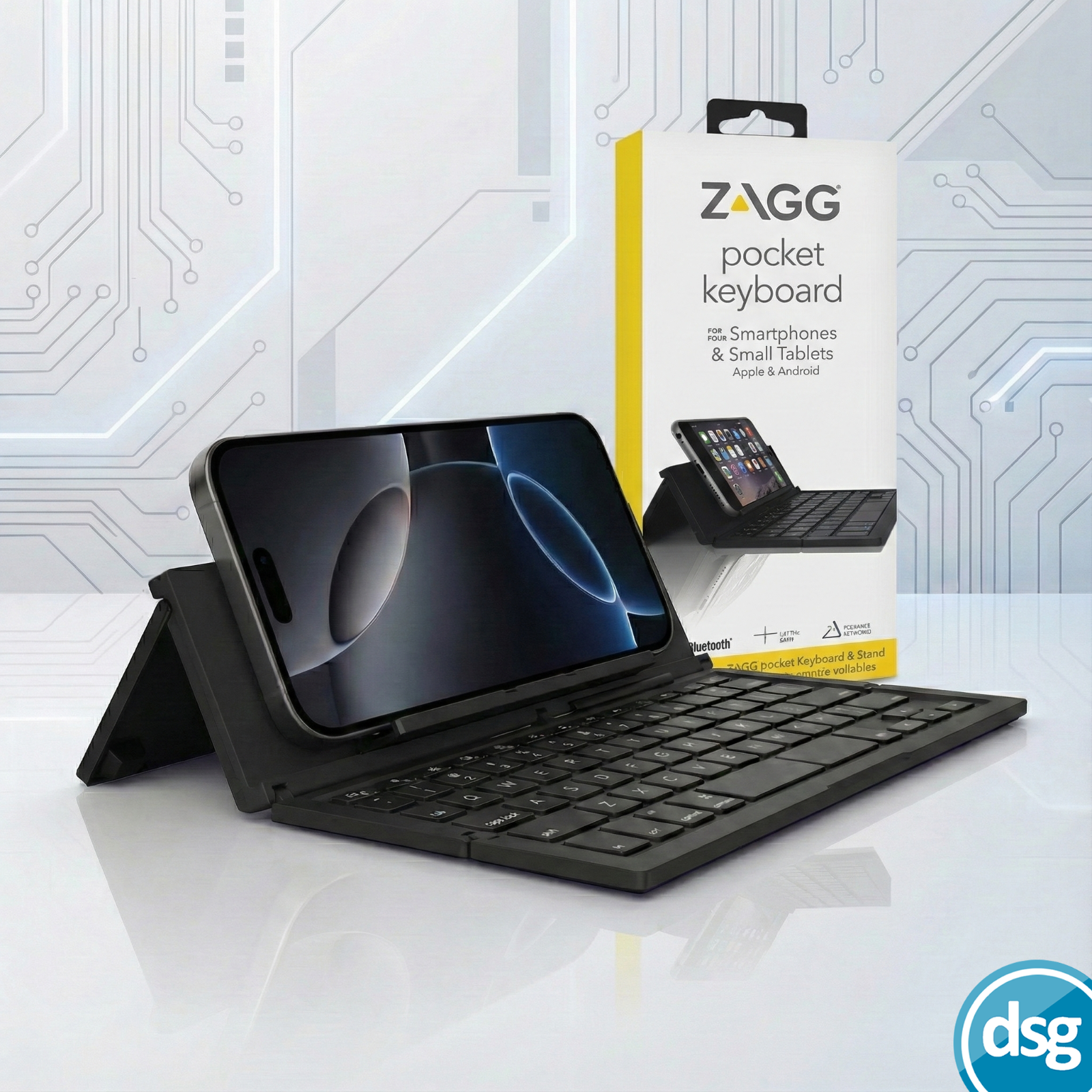 ZAGG Foldable Wireless Pocket Keyboard for Smartphones, Small Tablets - Black