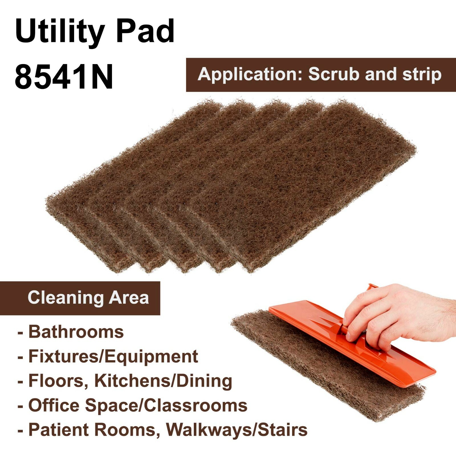(5 Pack) 3M Doodleb Niagara 8541N Brown Scrub & Strip Utility Pads 4 5/8" x 10"