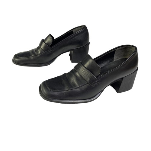 Vintage 90s Y2K Nine West Black Leather Sqaure Chunky Loafer Vintage 90s Y2K Nine West Black Leather Sqaure Chunky Loafer