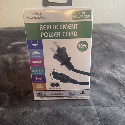 Universal Replacement Power Cord Cable 10FT Non-Polarized Vizio Samsung PS4