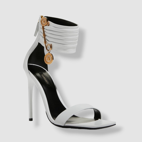 Pre-owned Versace $1277  Women's White 110mm Safety Pin Strappy Sandal Shoe Sz Eu 40/us 10