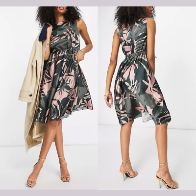 NWT 329 Ted Baker 2 in TB Dagny Draw Cord Midi Dress in Green Pink S536