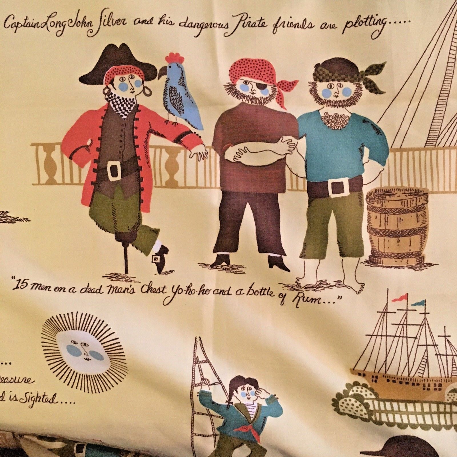 WAVERLY Fabric, TREASURE ISLAND, Pirates, Ships, Treasure Maps, 3+ yards x 36