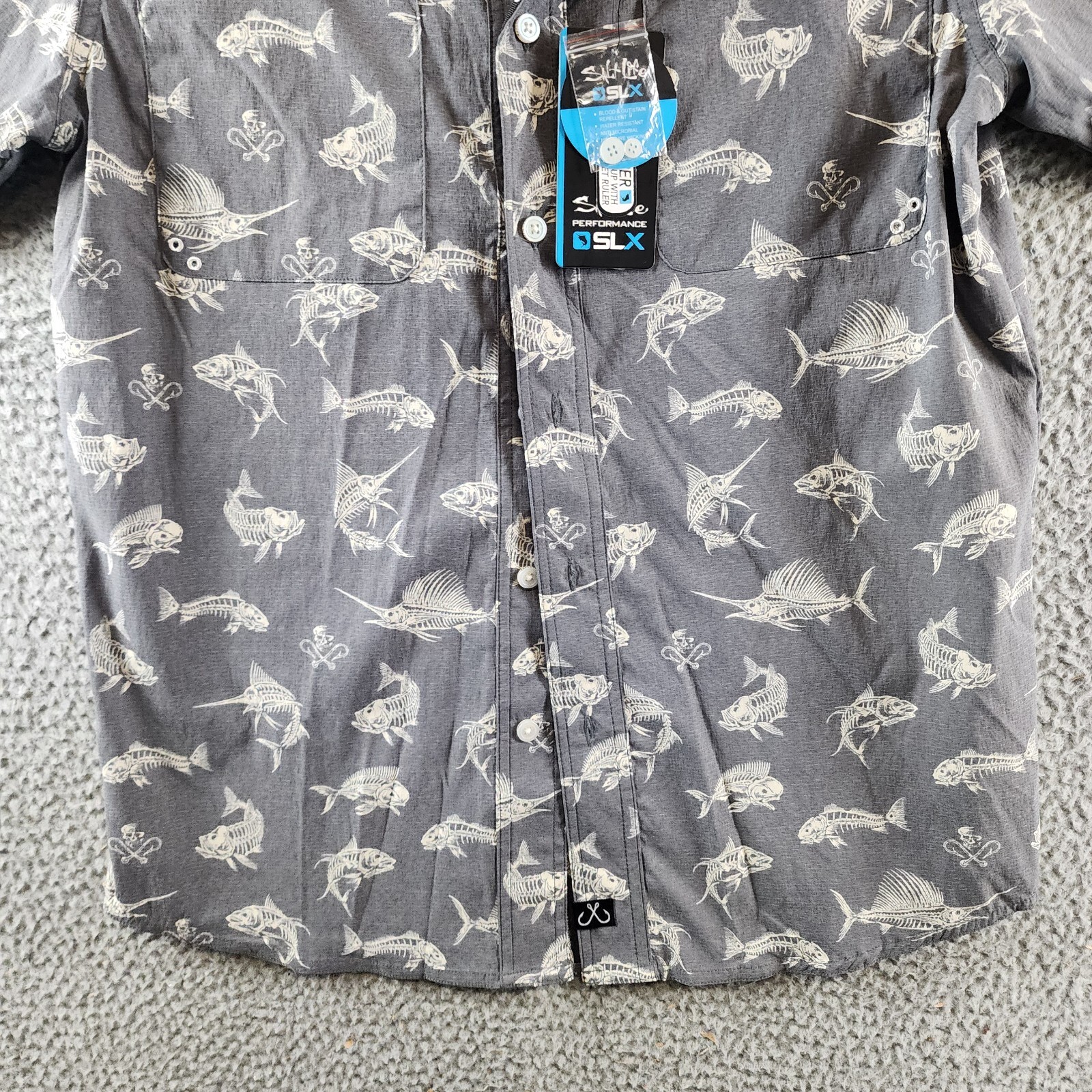 Salt Life Fish N Bones Short-Sleeve Button-Front Shirt Men's S Gray Collared - Picture 3 of 17