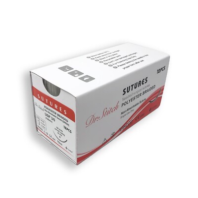 3/0 Training Surgical Sutures Polyester Braided, Pack of 12, Sterile
