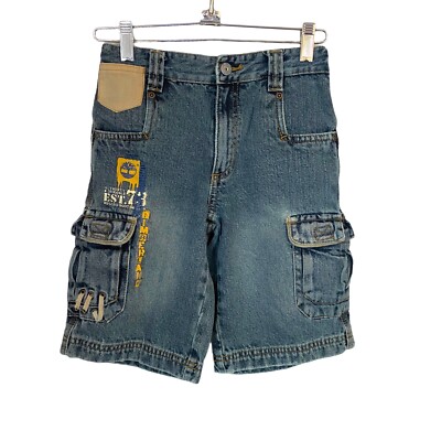 Timberland Boys Cargo Bermuda Denim Shorts Sz 5 100% Cotton Snap Button Closure