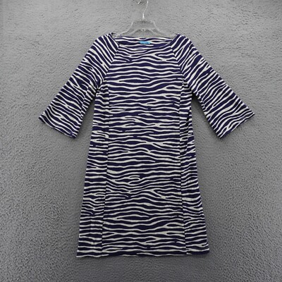 J McLaughlin Catalina Knit Animal Print Sheath Dress Medium Blue White Womens