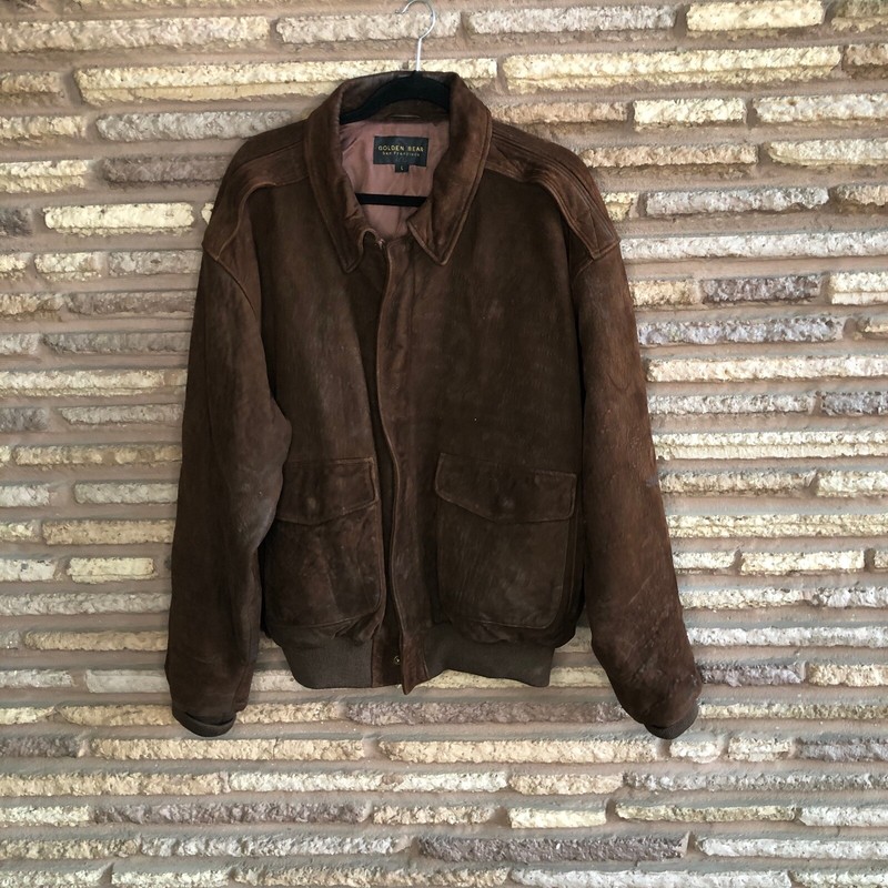 Golden Bear Mens Vintage  Brown Suede Leather Bomber Jacket L USA Made