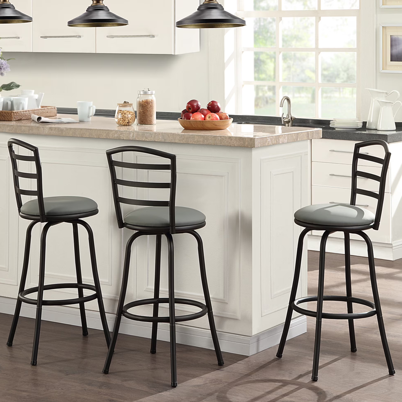 Adjustable Bar Stools Set of 3 Swivel Chairs Counter Height Kitchen Gray Seat