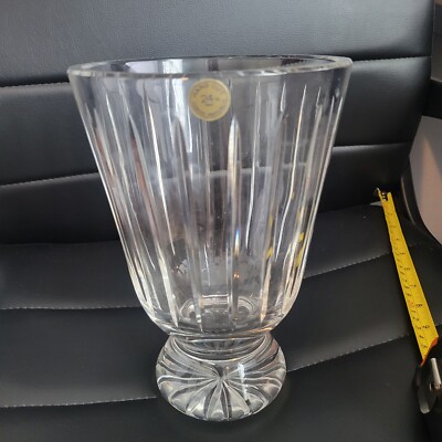 LARGE VINTAGE CZECH BOHEMIAN FINE QUALITY LEAD CRYSTAL 9'' HAND CUT GLASS VASE